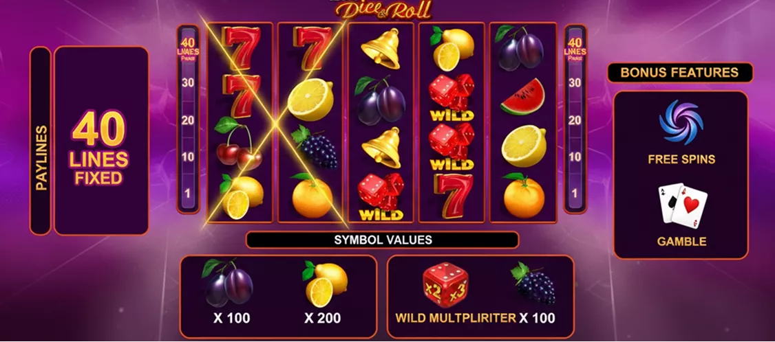 Dice Roll slot reels showing various symbols